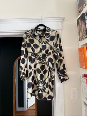 Zara Abstract Print Satin Shirt Dress | Size XS